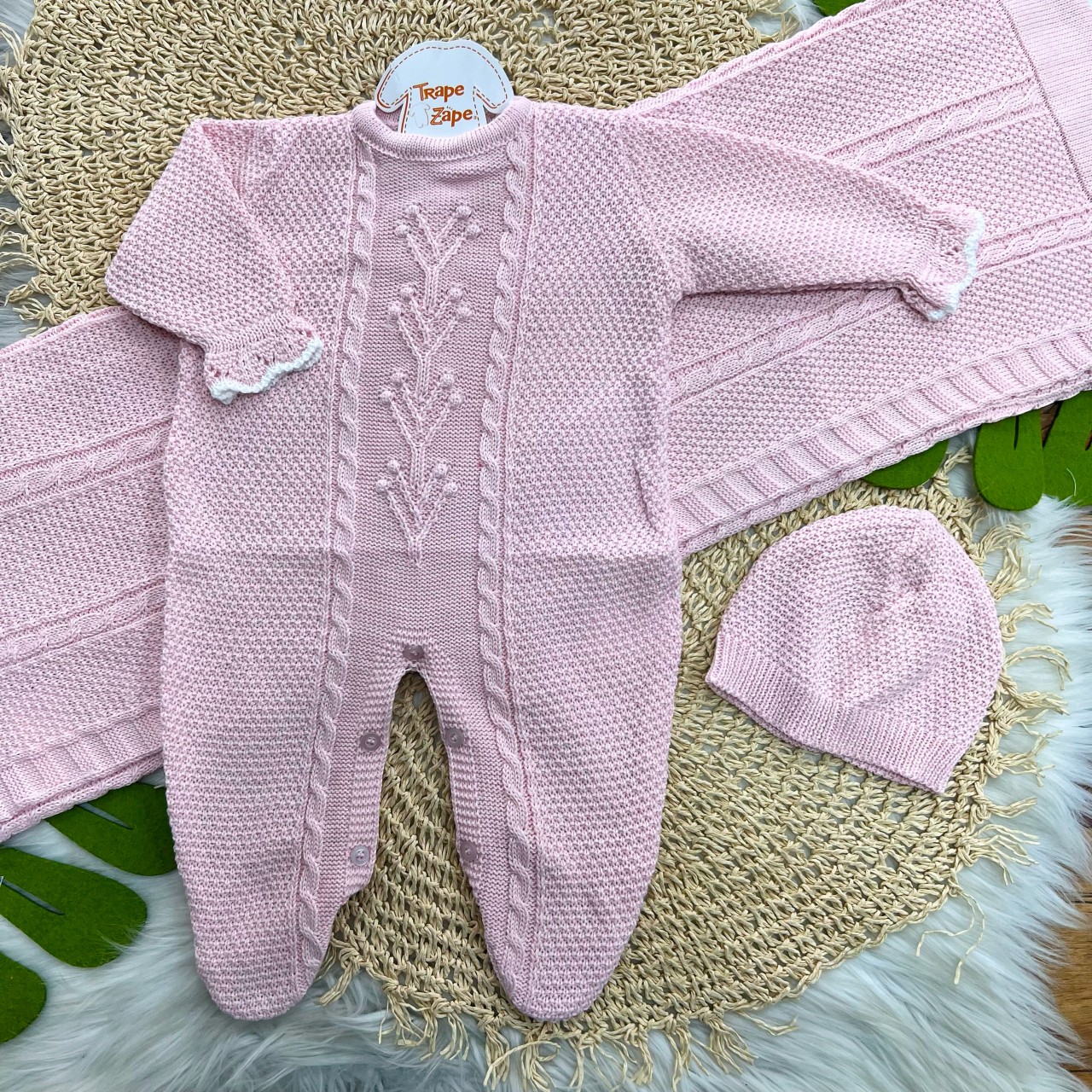 Saída de Maternidade 3 Peças Garden - Rosa Manta Trança